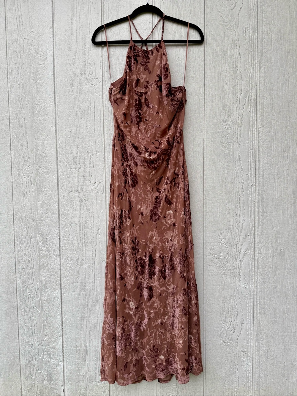 Zara Halter Open Back Velvet Brown Maxi Dress NWT Size Large - Picture 2 of 7